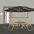 Outdoor Table with Brown Umbrella and Beige Folding Chairs in Modern Patio Design