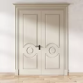Elegant White Double Doors With Decorative Circular Patterns And Black Handle 3d model