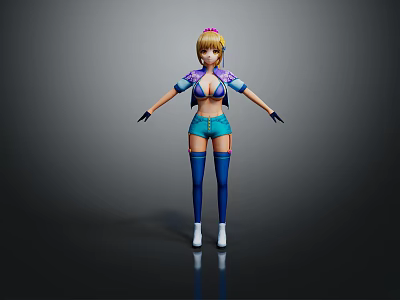 Game and Movie Character Featuring Blonde Hair Crown Headpiece Purple Blue Outfit Shorts 3d model