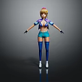 Game and Movie Character Featuring Blonde Hair Crown Headpiece Purple Blue Outfit Shorts
