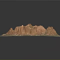 3D Terrain Model Displaying Orange Mountain Ranges And Green Vegetation Features 3d model