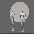 White Mannequins Standing In Front Of Circular Ring Light Background Design