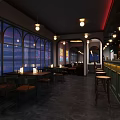 Elegant Bar Interior With Hanging Lights Bar Counter Stools And Beverage Coolers