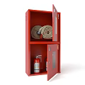 Red Fire Equipment Cabinet With Fire Hoses And Extinguishers For Safety