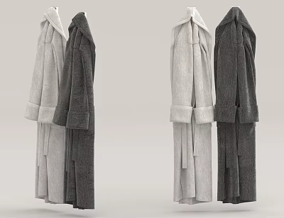 Modern Style Long Sleeve Coats With Grey White Colors Soft Fabric And Belt Details 3d model