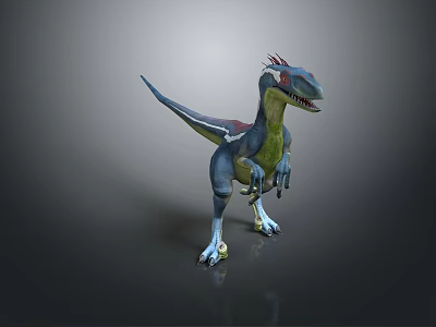 3D Dinosaur Character Model With Blue Green Body Red Crest Standing Pose Design 3d model