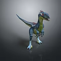 3D Dinosaur Character Model With Blue Green Body Red Crest Standing Pose Design