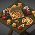 Assorted Fast Food Selection Featuring Pizza Burgers Fries Hotdog And Drinks With Sign