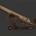 Old Historical Cannon Weapon With Brass Barrel And Wooden Carriage Two Wheels