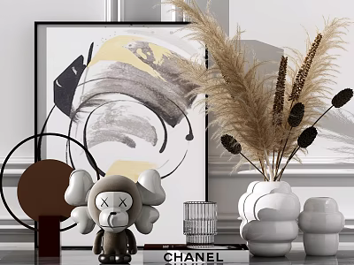 Modern Ornamental Decor Set With Abstract Painting Cartoon Figurine CHANEL Box Dried Flowers Geometric Vases 3d model