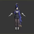 Game and Movie Character With Blue Hair Dark Outfit Ornate Headdress And White Gloves