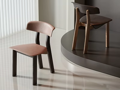 Modern Single Chair With Leather Seat Wooden Frame And Natural Light In Showroom 3d model