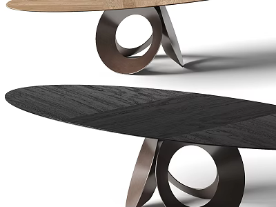 Modern Dining Table With Wooden Top And Unique Circular Metal Base Design 3d model