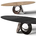 Modern Dining Table With Wooden Top And Unique Circular Metal Base Design