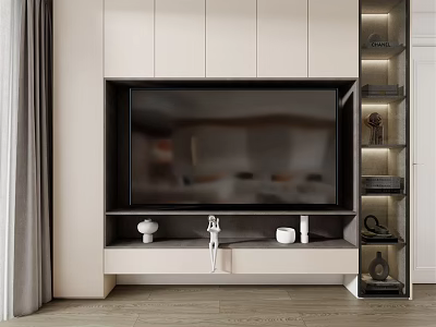 Modern TV Background Cabinet Design With Built-in TV And Illuminated Shelves For Living Room 3d model