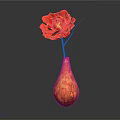 Beautiful Red Carnation In Brown Textured Vase On Black Surface With Gray Background