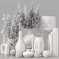 Elegant Decorative Ornament Set With Glass Metallic Vases Dried Flowers And Table Lamp
