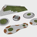 Various Shaped Tree Pits With Stone Slab Edges And Grass For Landscape Design 3d model