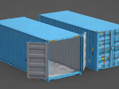 Industrial Equipment Blue Shipping Containers With Two Units Open Door Featuring Interior View 3d model