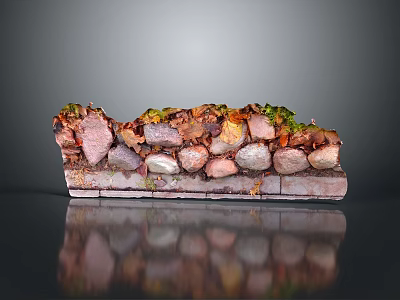 Artistic Wood and Stone Decorative Piece with Various Colored Stones Green Moss and Natural Texture 3d model