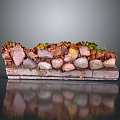 Artistic Wood and Stone Decorative Piece with Various Colored Stones Green Moss and Natural Texture