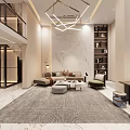 Modern Loft Living Room With Marble Wall And Geometric Lighting