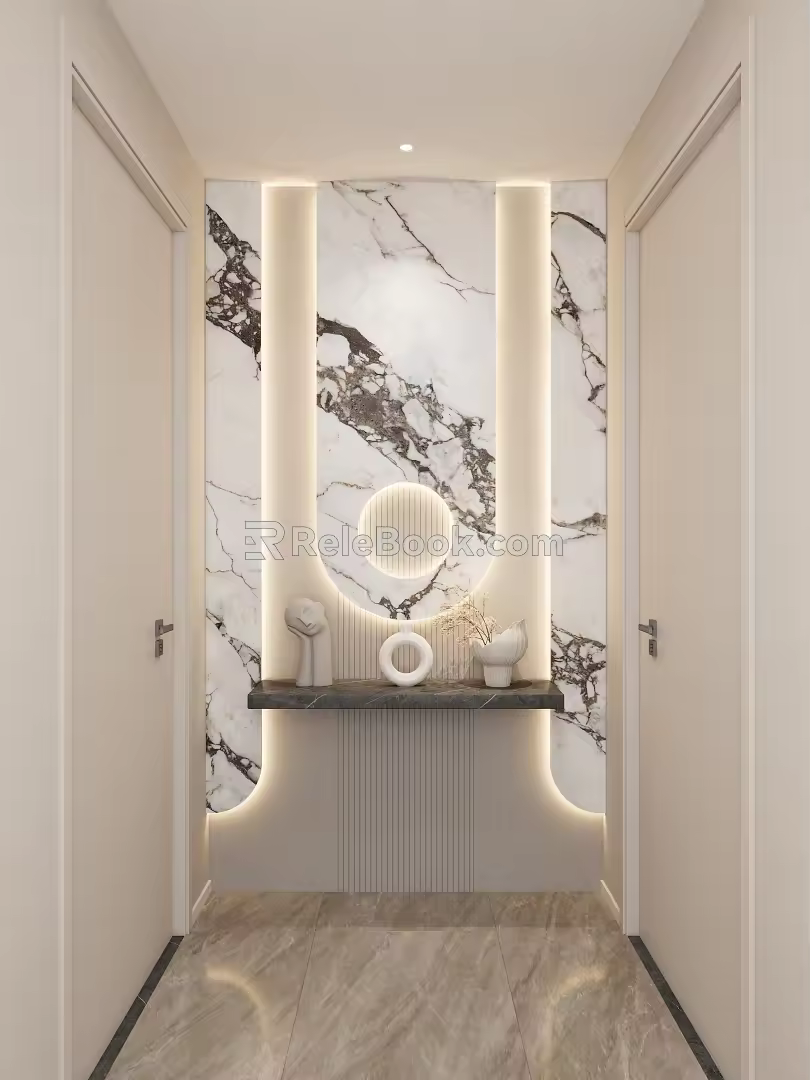 Cream Simple Wind Suspension Shape Curved Light Strip Corridor End View Entrance 3d model