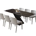 Modern Dining Table And Chair Set With Marble Tabletop Light Gray Chairs And Tray 3d model