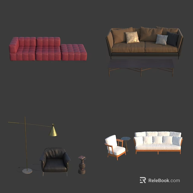 Stylish Sofa And Coffee Table Combinations Featuring Red Brown White And Black Designs 3d model