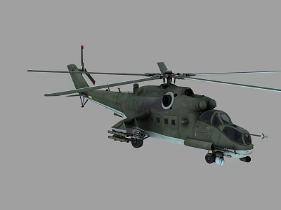 Green Military Helicopter Equipped with Mounted Weapons and Rotor Blades 3d model