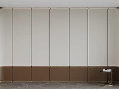 Modern Bed Background Wall With White Vertical Panels Brown Lower Section And Small Side Table 3d model