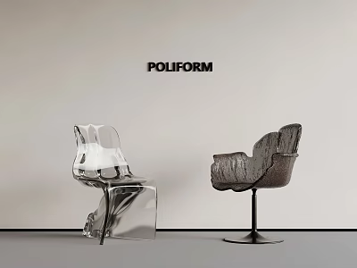 Poliform Modern Single Chair Designs With Transparent And Dark Styles And Metal Base 3d model