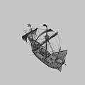 Vintage Wooden Sailing Ship With Masts Sails And Detailed Deck Structure
