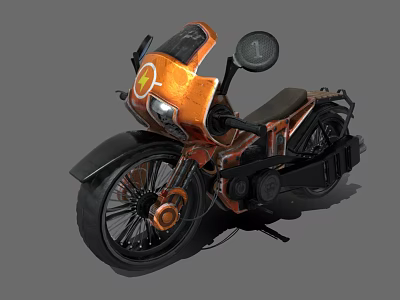 Orange Motorcycle with Retro Industrial Design Black Tires Headlight and Seat 3d model