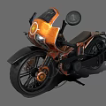 Orange Motorcycle with Retro Industrial Design Black Tires Headlight and Seat