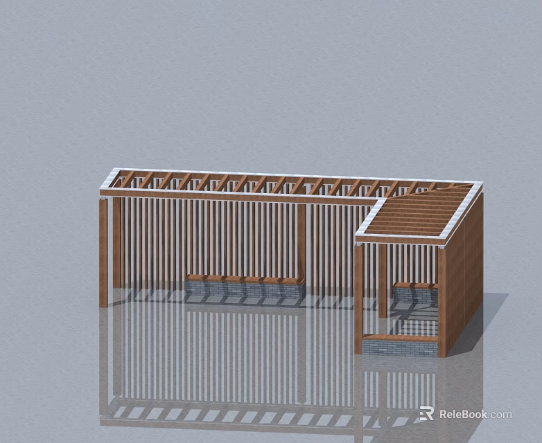 Elegant Wooden Slatted Pavilion Structure With Functional Outdoor Swing Door 3d model