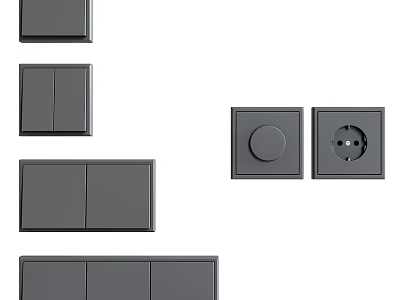 Gray Switch Socket Panel Decorative Ornament Set With Single Double Triple And Round Button Designs 3d model