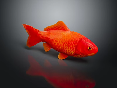 Vibrant Red Goldfish Swimming Gracefully on Dark Background with Clear Reflection 3d model