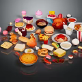 Colorful Collection Of Various Delicious Foods With Snacks Desserts And Main Dishes