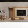 Modern Cream Wood Style Living And Dining Space With Comfortable Soft Home Interior Furnishings
