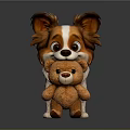 Cute Papillon Dog Snuggling With Brown Teddy Bear Stuffed Toy