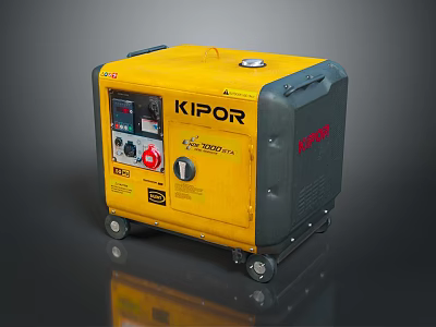 KIPOR Yellow Portable Generator With 2500W Power Output Control Panel And Wheels 3d model