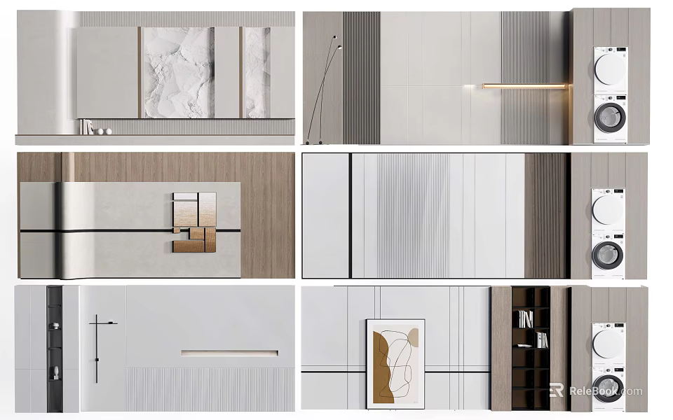 Modern Minimalist Sofa Background Wall Designs With Artworks 3d model