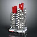 Modern Commercial Equipment With Circular Lighting Fixtures And Red Advertising Structures