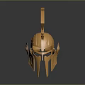 Golden Roman Helmet With Ornate Plume And Ancient Warrior Design Details
