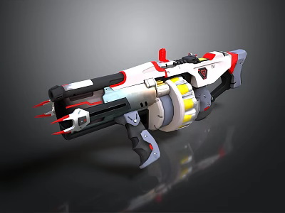 Futuristic Sci Fi Gun With White Black Red Yellow Color And Modern Design Details 3d model