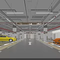 Modern Parking Garage With Yellow And White Cars Directional Signs And Arrow Markings