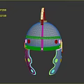 Shiny Metallic Helmet With Gold Decorative Accents And Reflective Surface Finish