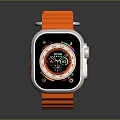 Modern Electronic Smartwatch With Orange Strap Square Dial Colorful 3d model
