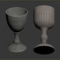 Elegant Silver And Bronze Metal Goblets With Carved Patterns For Household Use 3d model